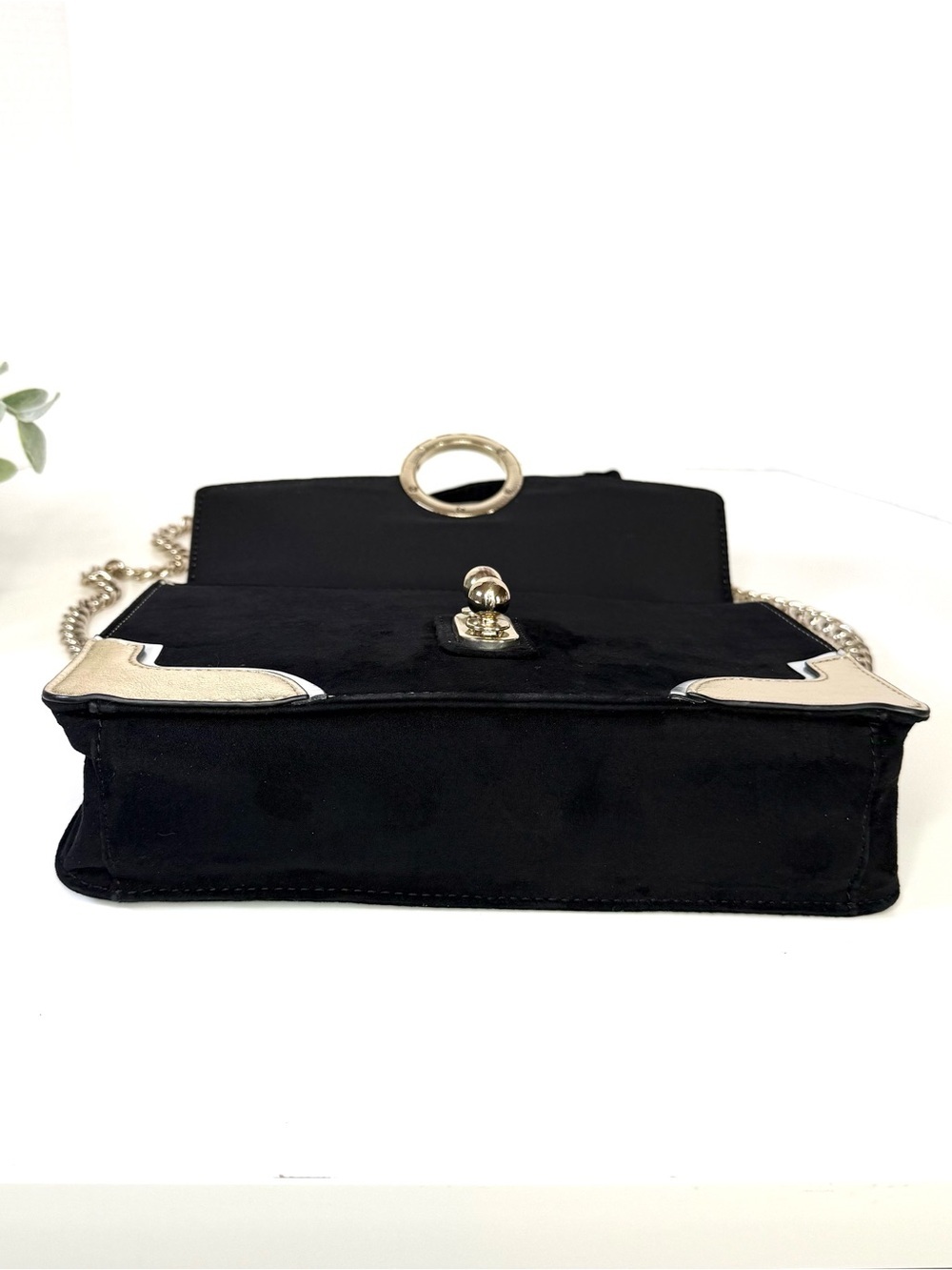 Express Women's Crossbody Mixed Media Black Velvet & Metallic Gold/Silver Bag - Picture 11 of 14
